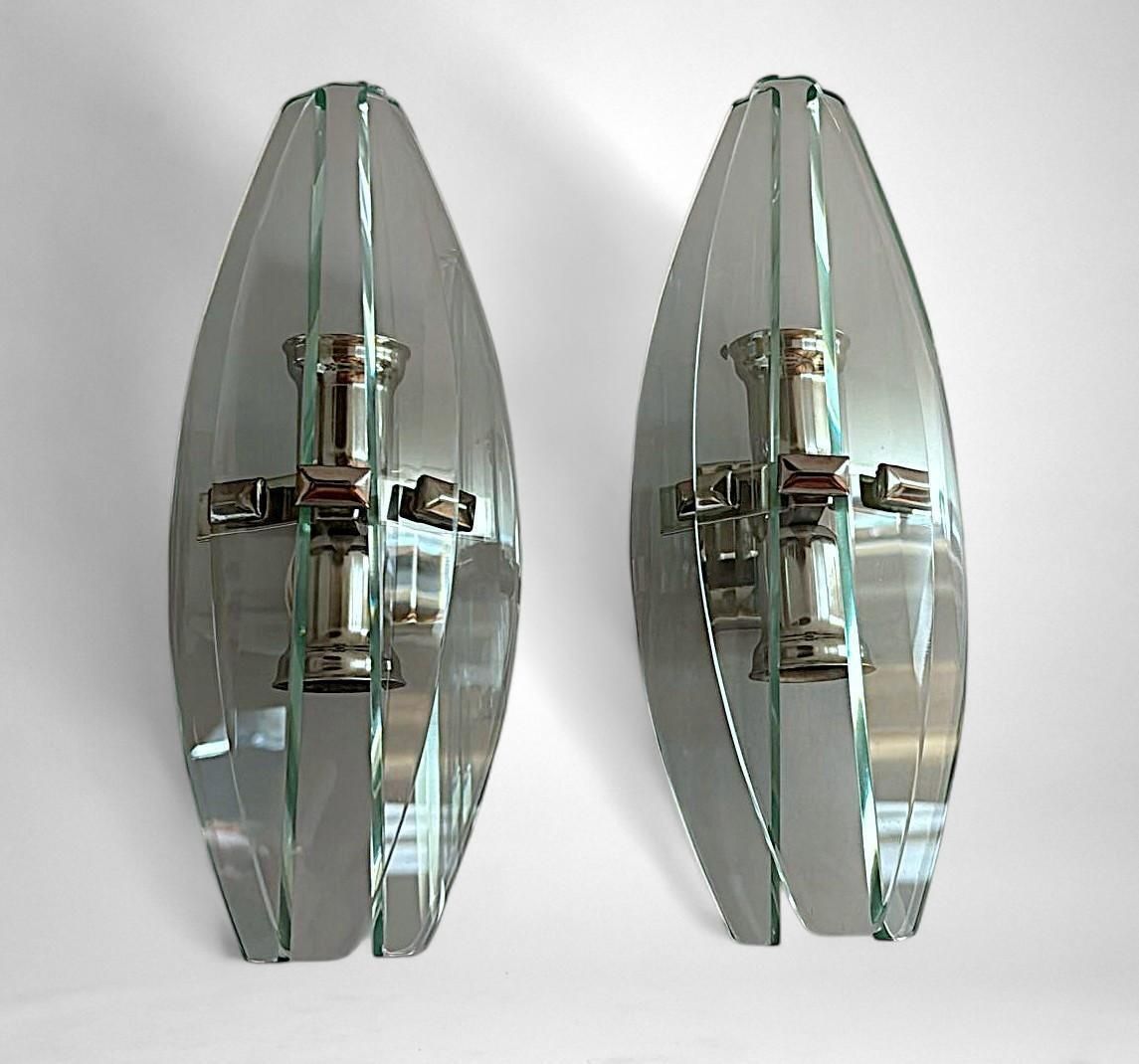 Italian Pair Of Wall Sconces Space Age Style Metal And Tempered Crystal photo for sale