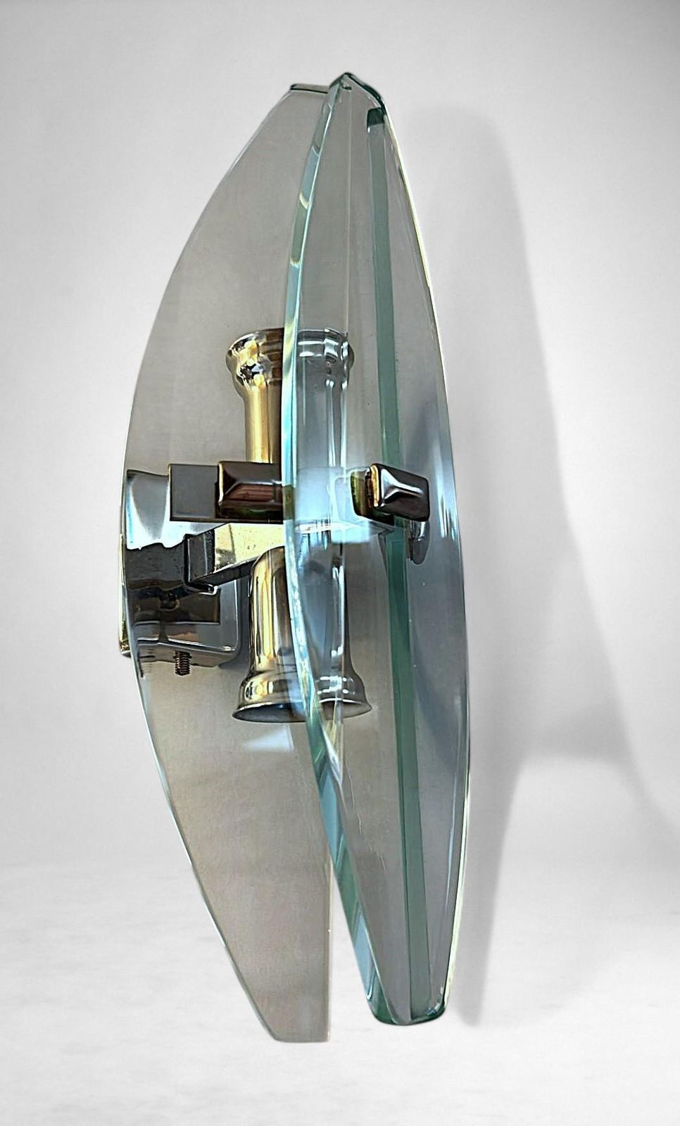 Italian Pair Of Wall Sconces Space Age Style Metal And Tempered Crystal photo vintage