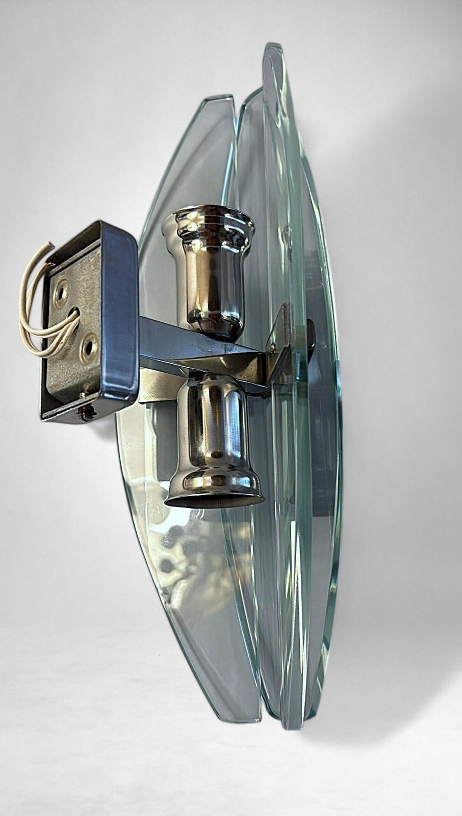 844.0 Italian Pair Of Wall Sconces Space Age Style Metal And Tempered Crystal photo