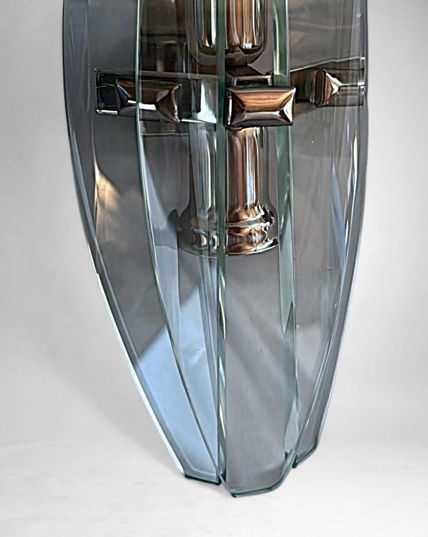 photo vintage Italian Pair Of Wall Sconces Space Age Style Metal And Tempered Crystal