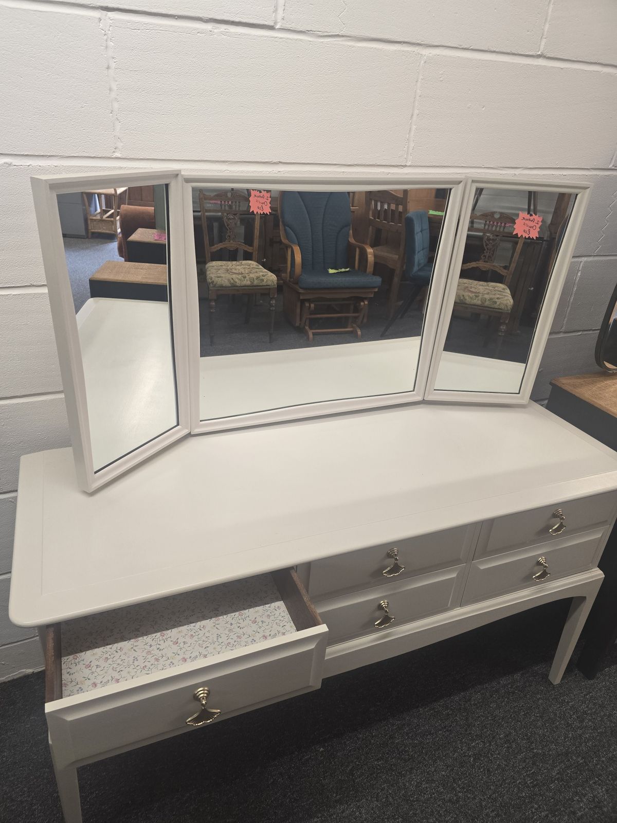 Stag Minstel Upcycked Triple Mirrored Dressing Table photo for sale