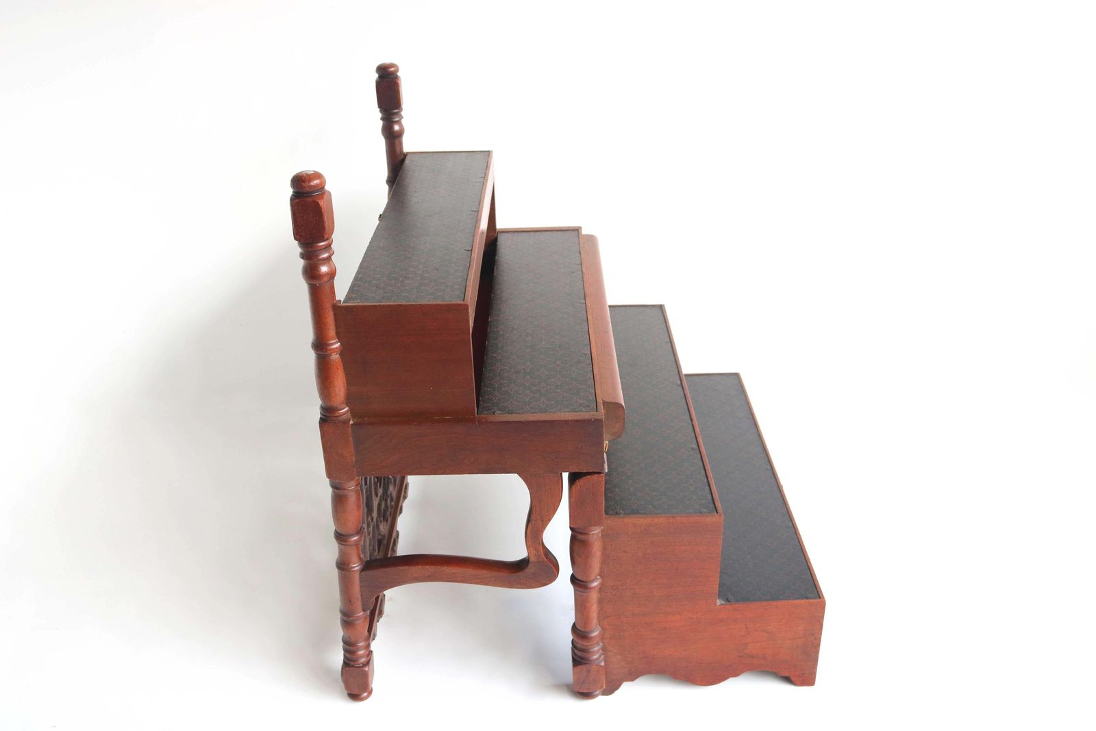 photo vintage Petite Antique French Gothic Revival Wood Hall Bench Child Settle Library Steps