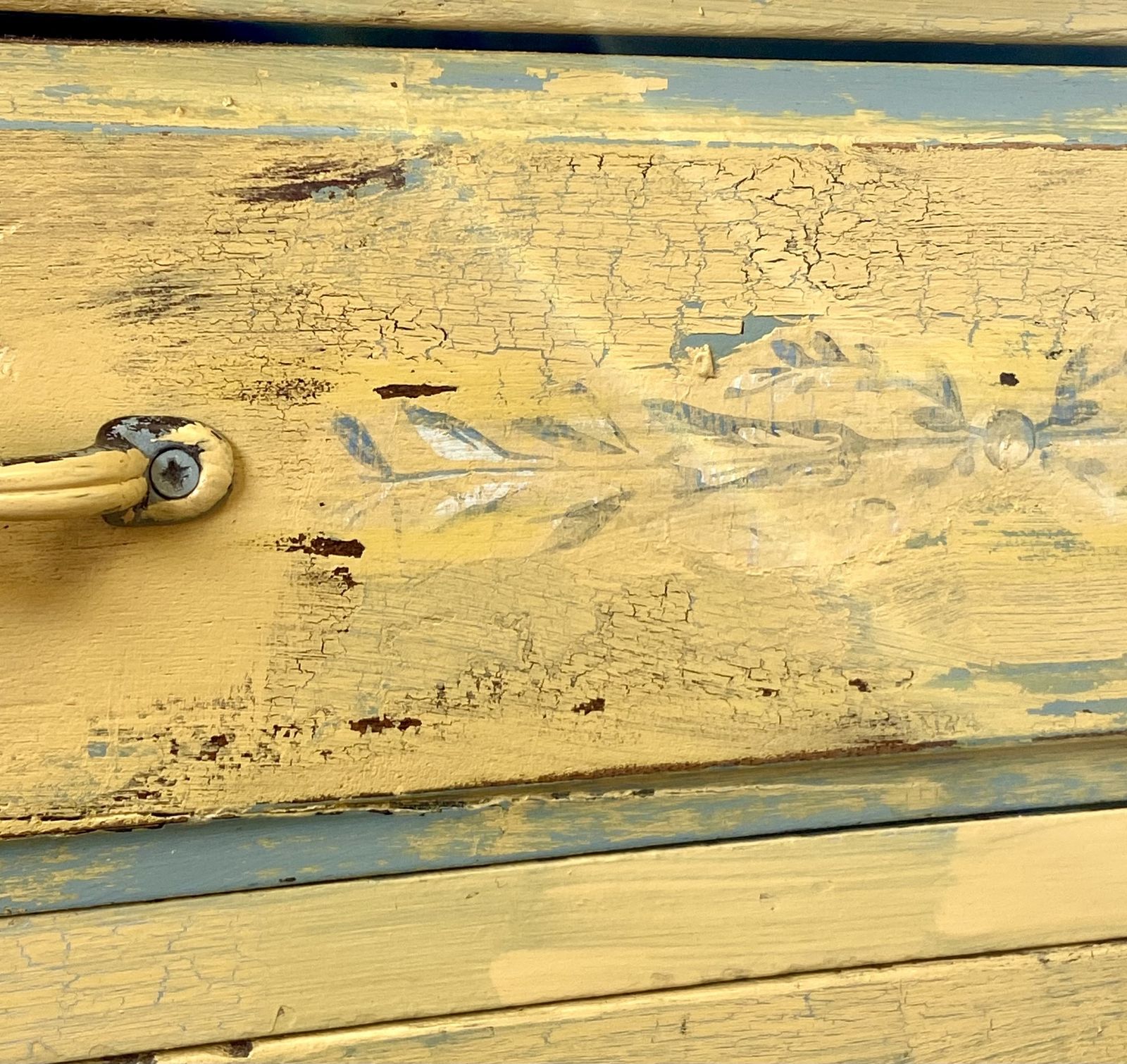 photo furniture Sideboard Yellow With Blue Roses