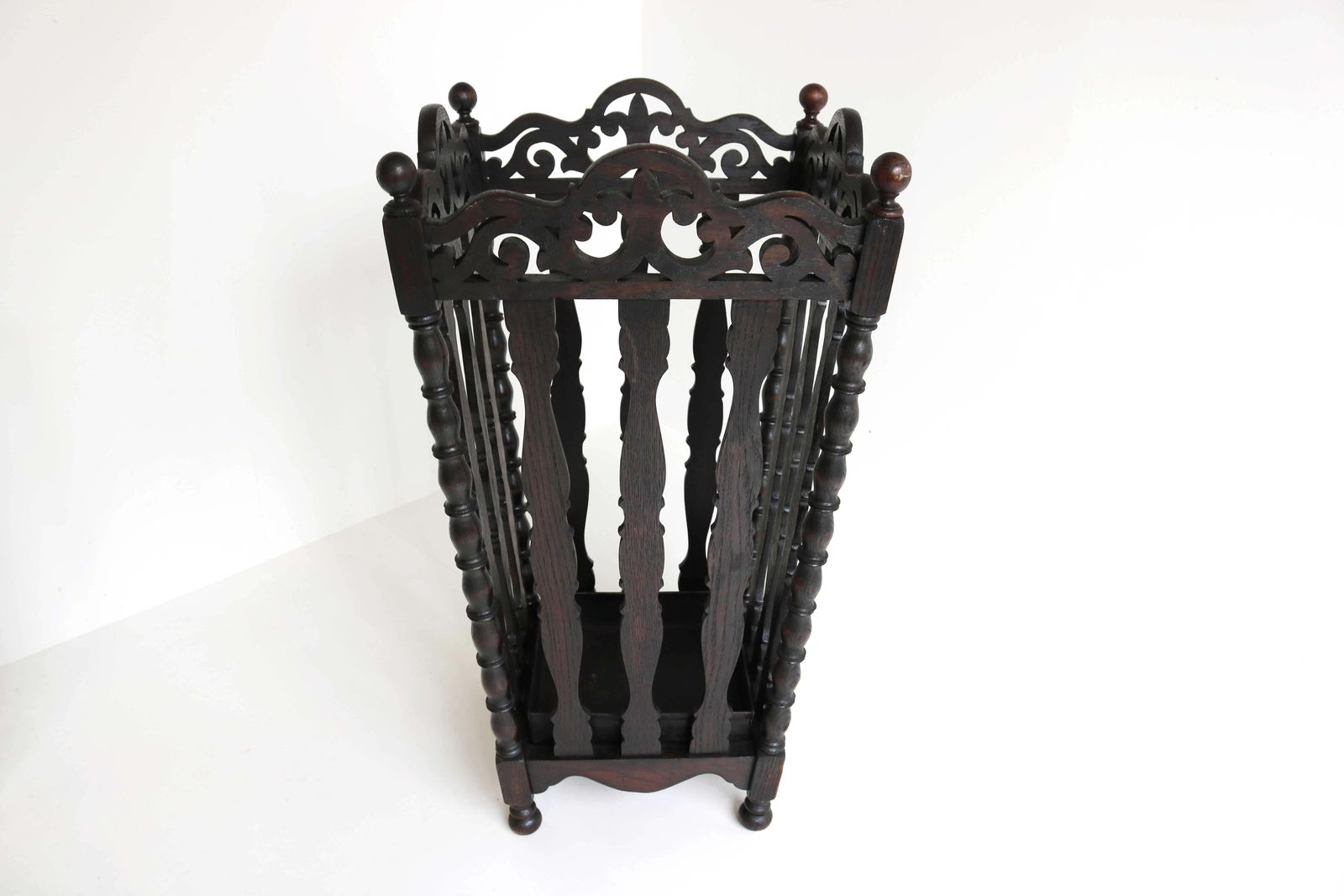 Early 20th Century French Oakwood Umbrella Cane Stick Hall Stand, Drip Tray photo Home Decor