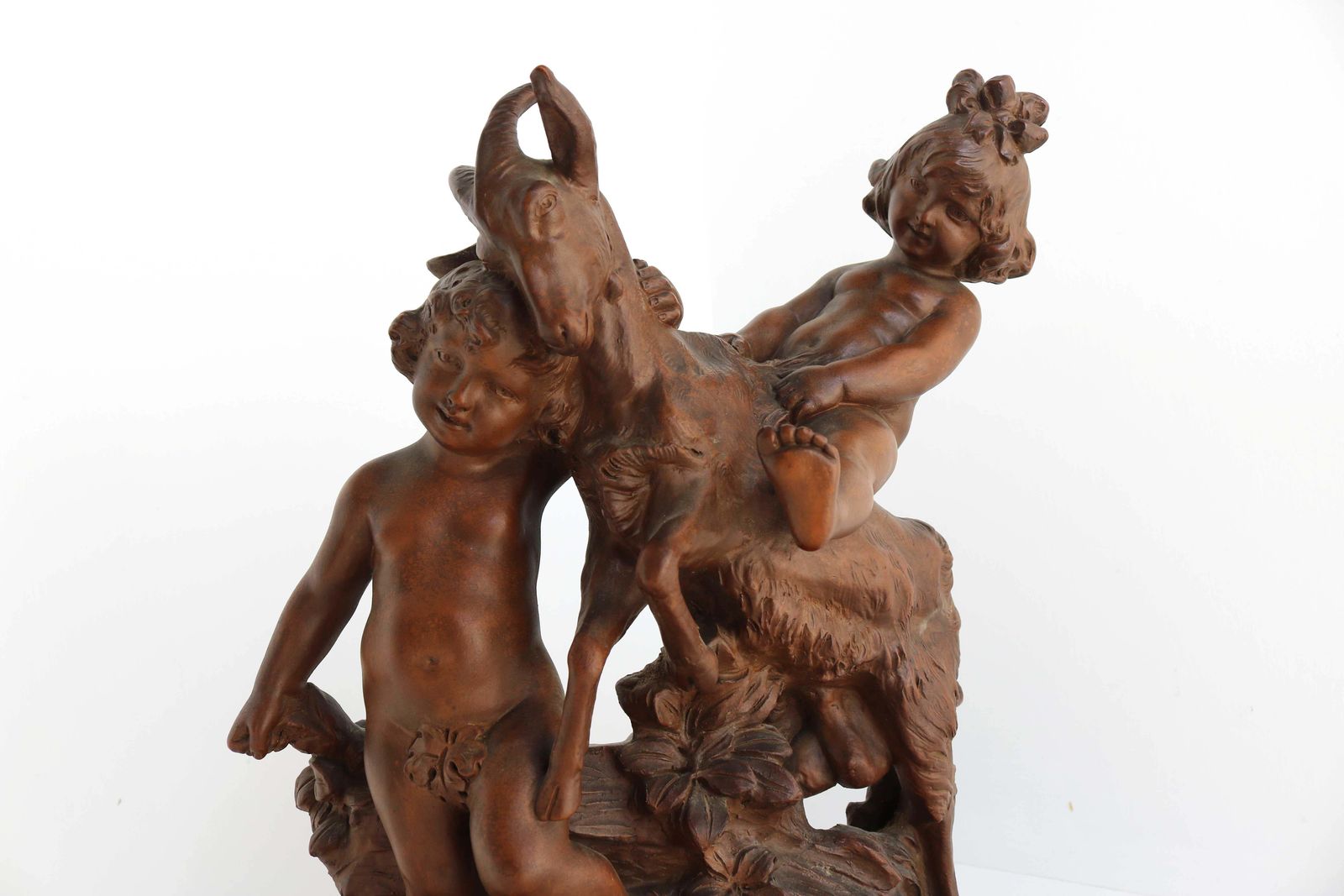 Terracotta Sculpture Boy & Girl Playing With Goat After Pietro Balestra, 1900s photo Art