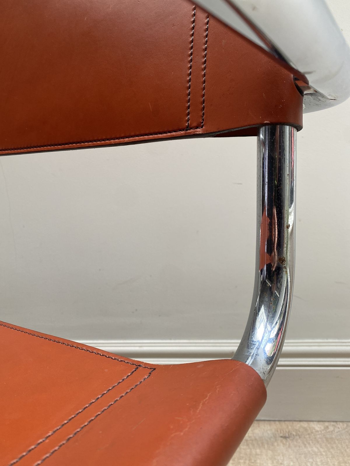 Mid Century Modern Tan Leather Cantilever Chair,  Mart Stam S34 Style 1970s photo Furniture
