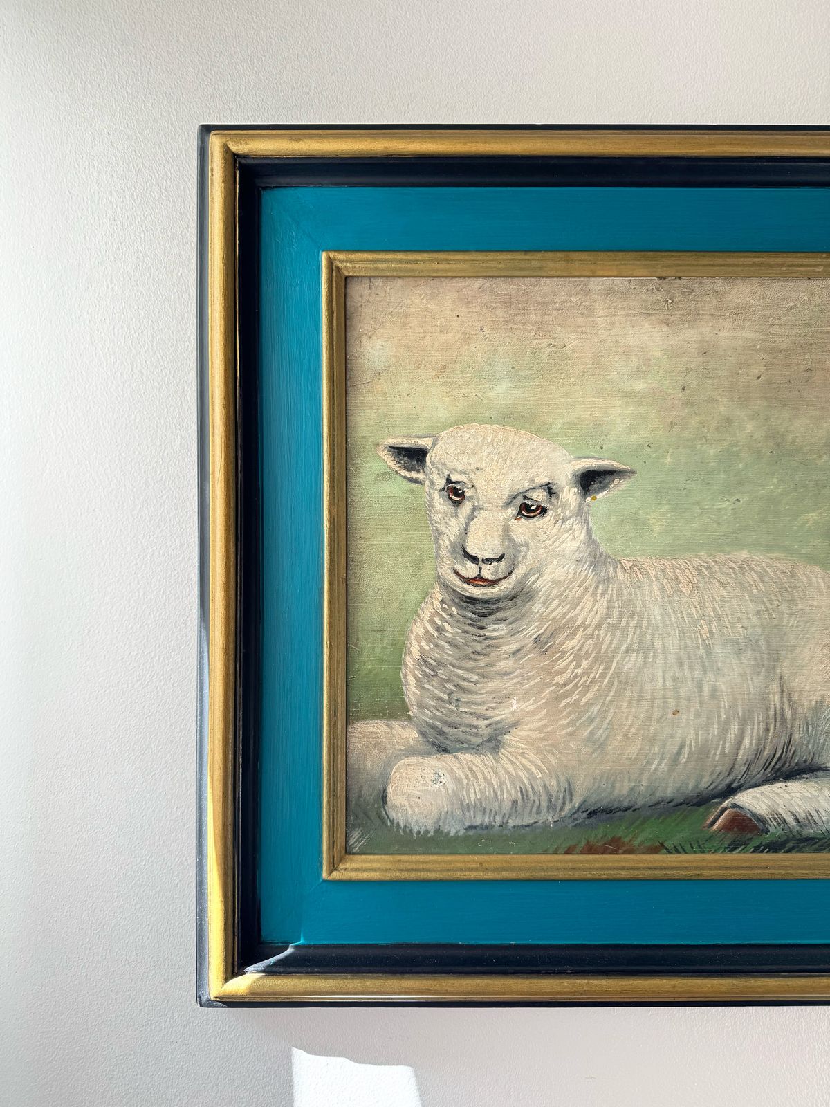 Antique Oil On Board — Sheep Pastoral, Framed photo furniture