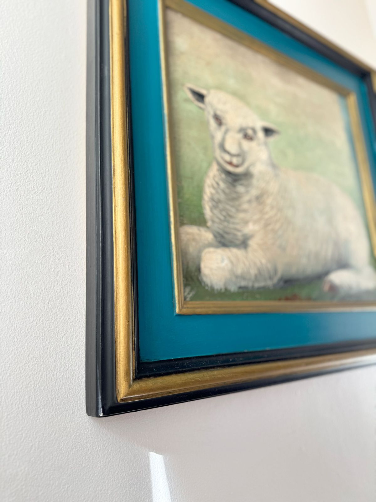 Antique Oil On Board — Sheep Pastoral, Framed photo vintage