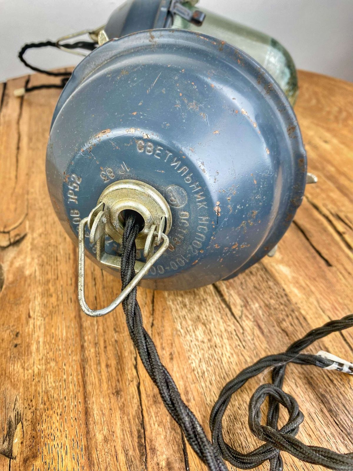 Pair Of Blue Industrial Soviet Era Vintage Hanging Lights, 1970s photo furniture