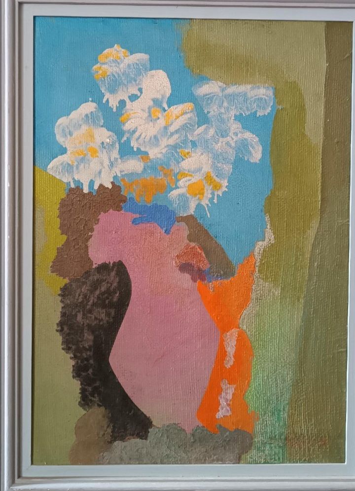 Still Life Painting Vase With Flowers  F Dated 1972 Signed  Oil On Board photo Art