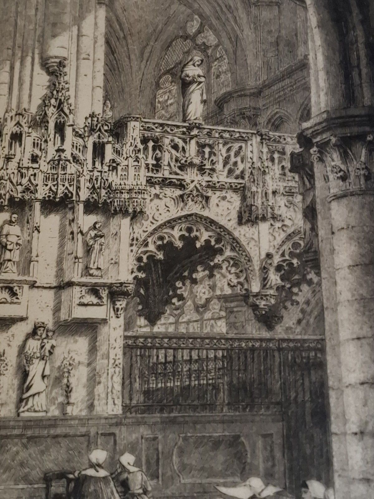 Antique Large  Axel Haig Etching Church Eglise Sainte Madeleine Troyes France photo vinterior