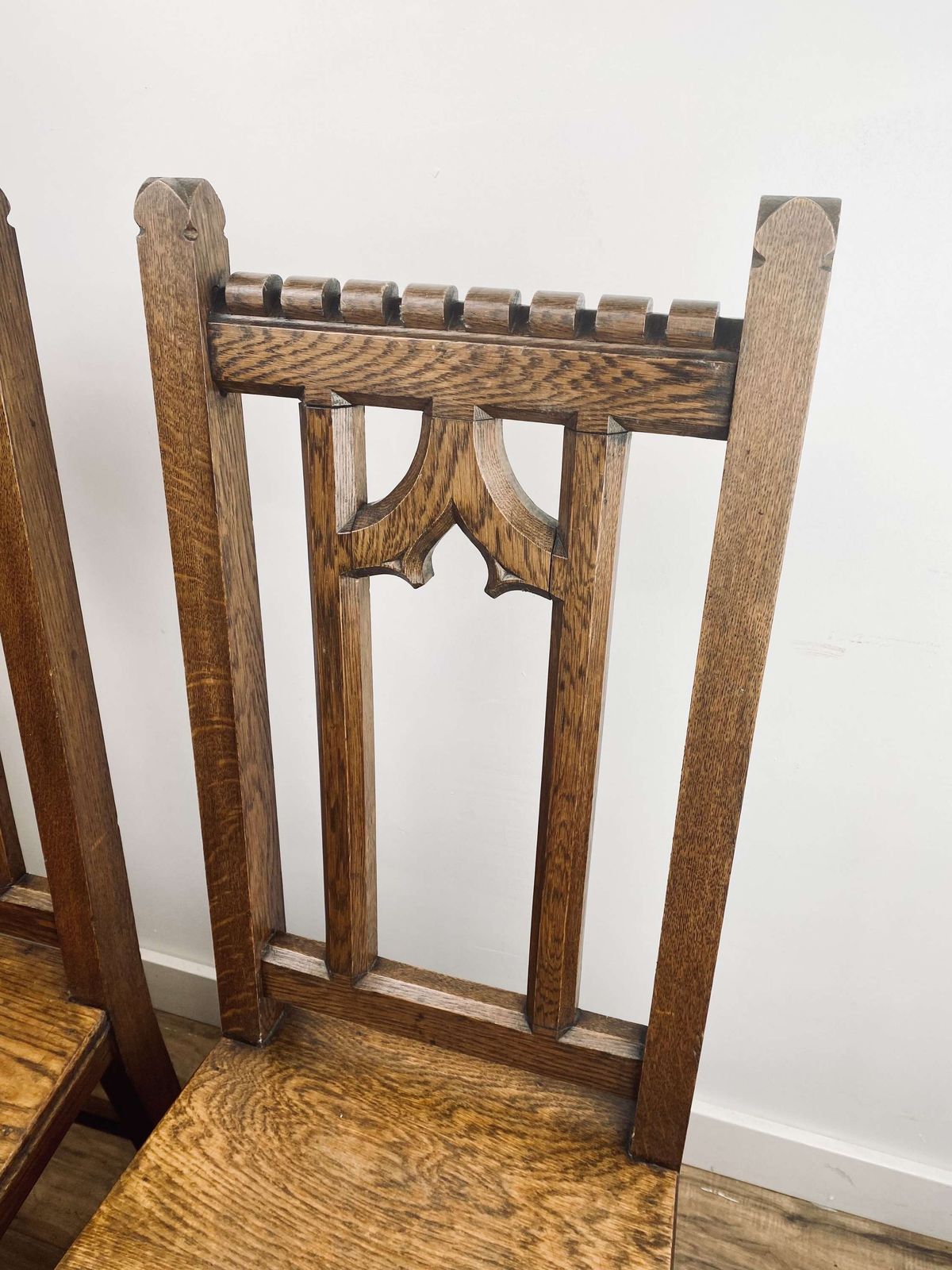 Pair Of Gothic Revival Oak Hall Chairs photo Furniture
