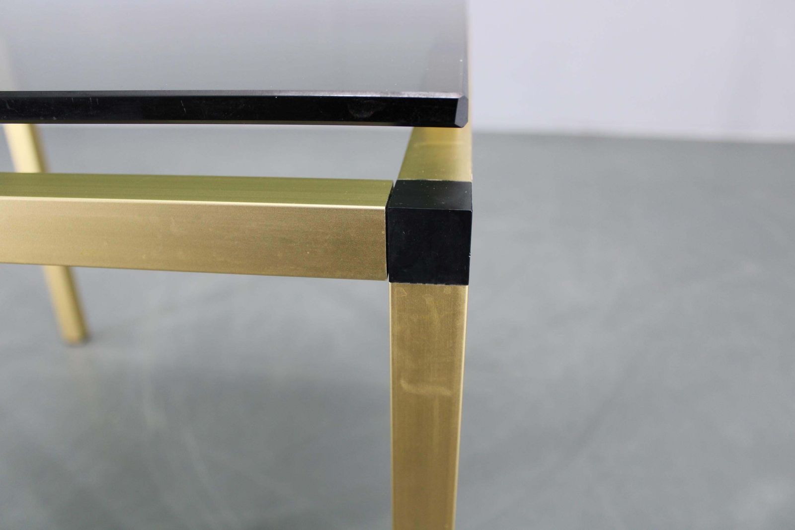 1970s Italian Brass Finish Coffee Table With Smoked Glass Top photo vinterior