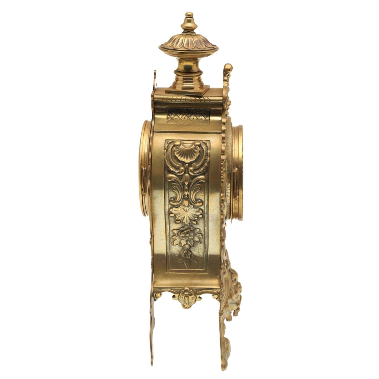 Rococo Brass Mantel Clock Antique French Late 19th C, Enamel Dial Signed Bardino photo for sale