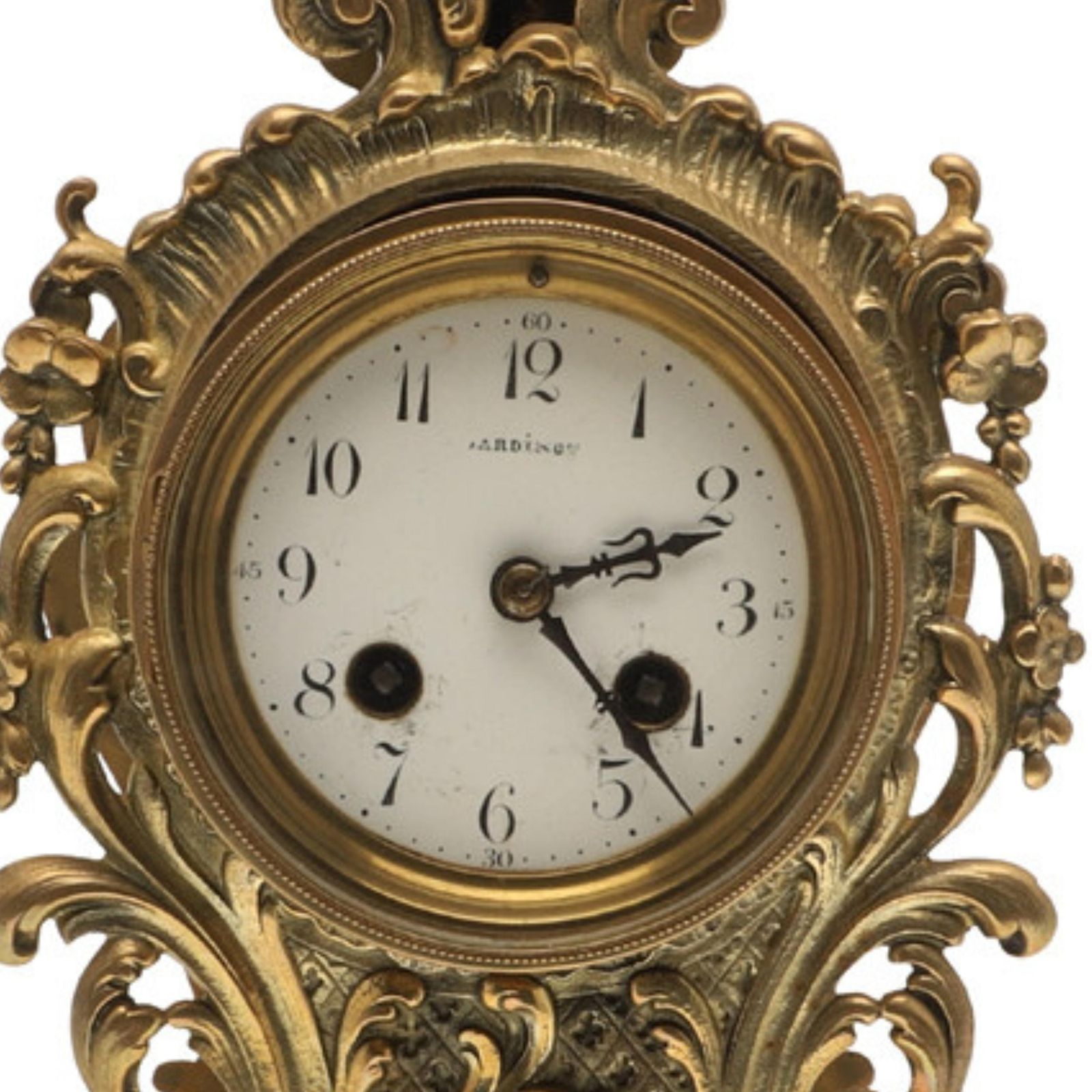 Home Decor Rococo Brass Mantel Clock Antique French Late 19th C, Enamel Dial Signed Bardino photo