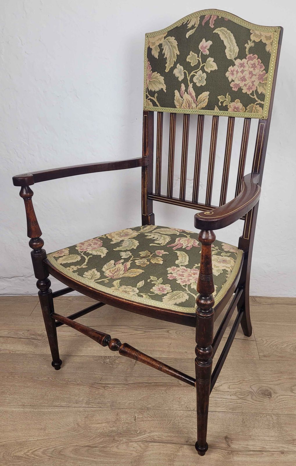 Edwardian Armchair Inlaid Floral Upholstery English 1900s Postage Available photo for sale
