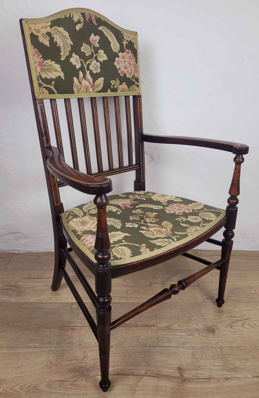 Edwardian Armchair Inlaid Floral Upholstery English 1900s Postage Available photo Furniture