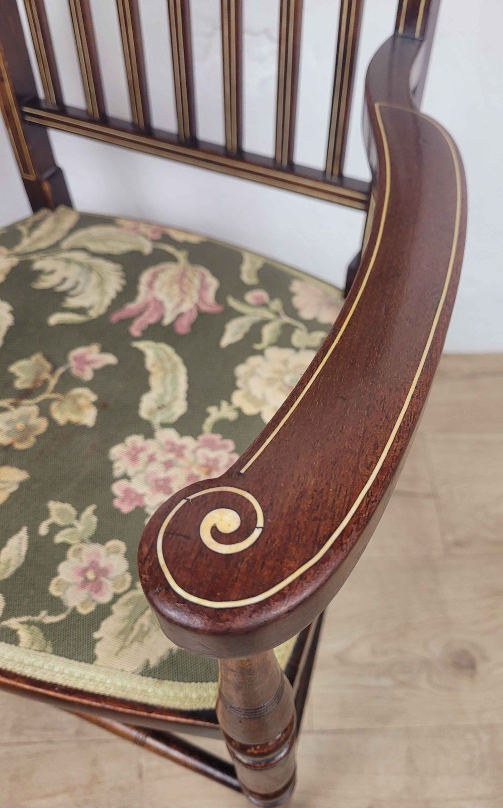 Edwardian Armchair Inlaid Floral Upholstery English 1900s Postage Available photo vinterior