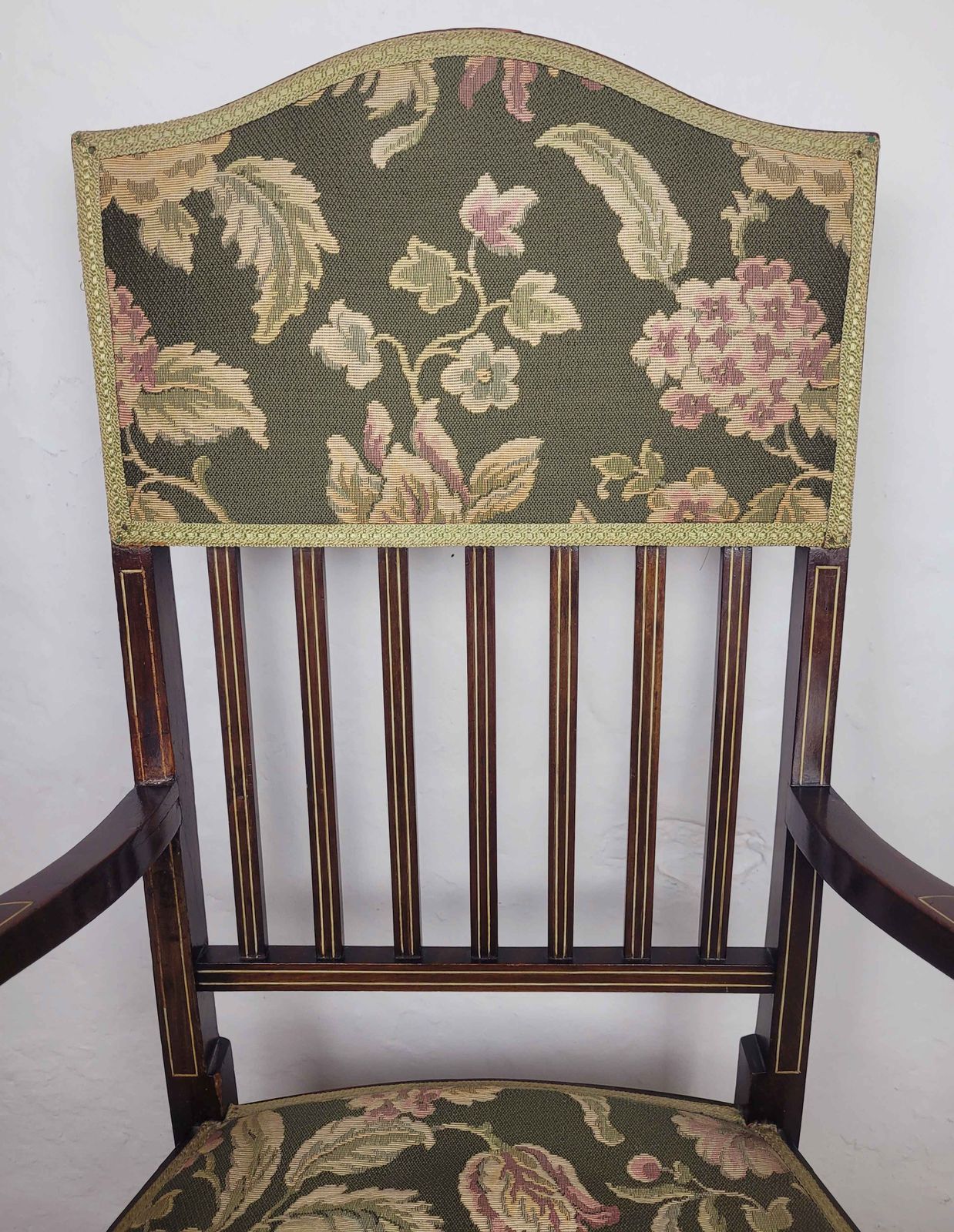 Edwardian Armchair Inlaid Floral Upholstery English 1900s Postage Available photo vintage