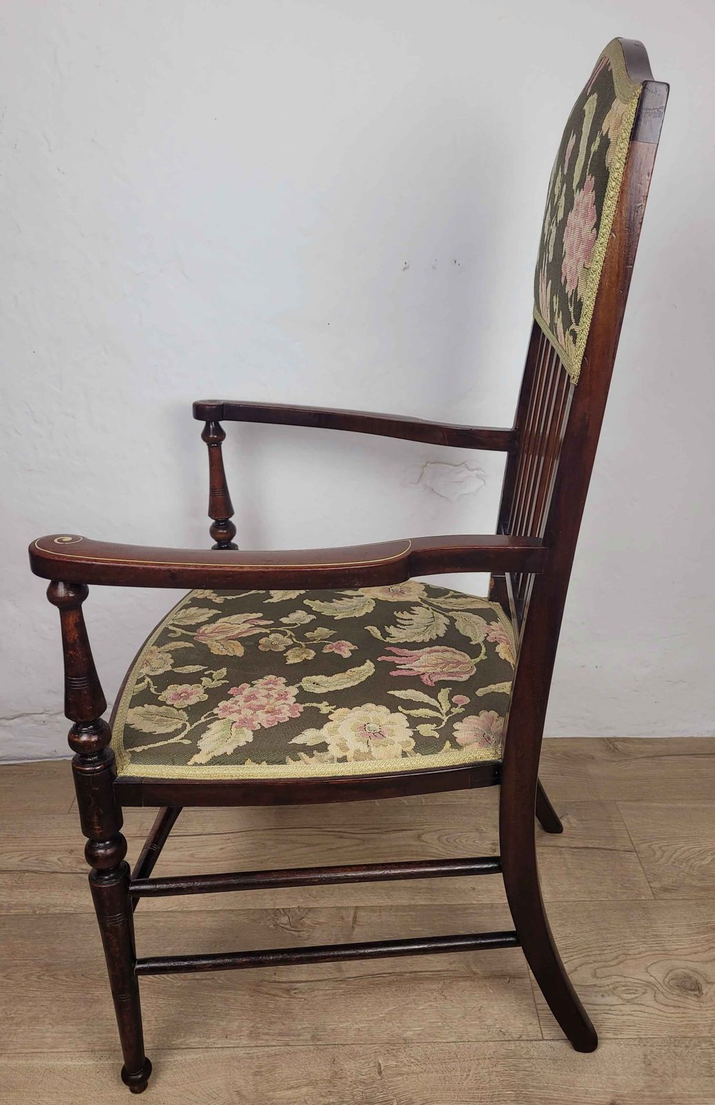 photo buy Edwardian Armchair Inlaid Floral Upholstery English 1900s Postage Available