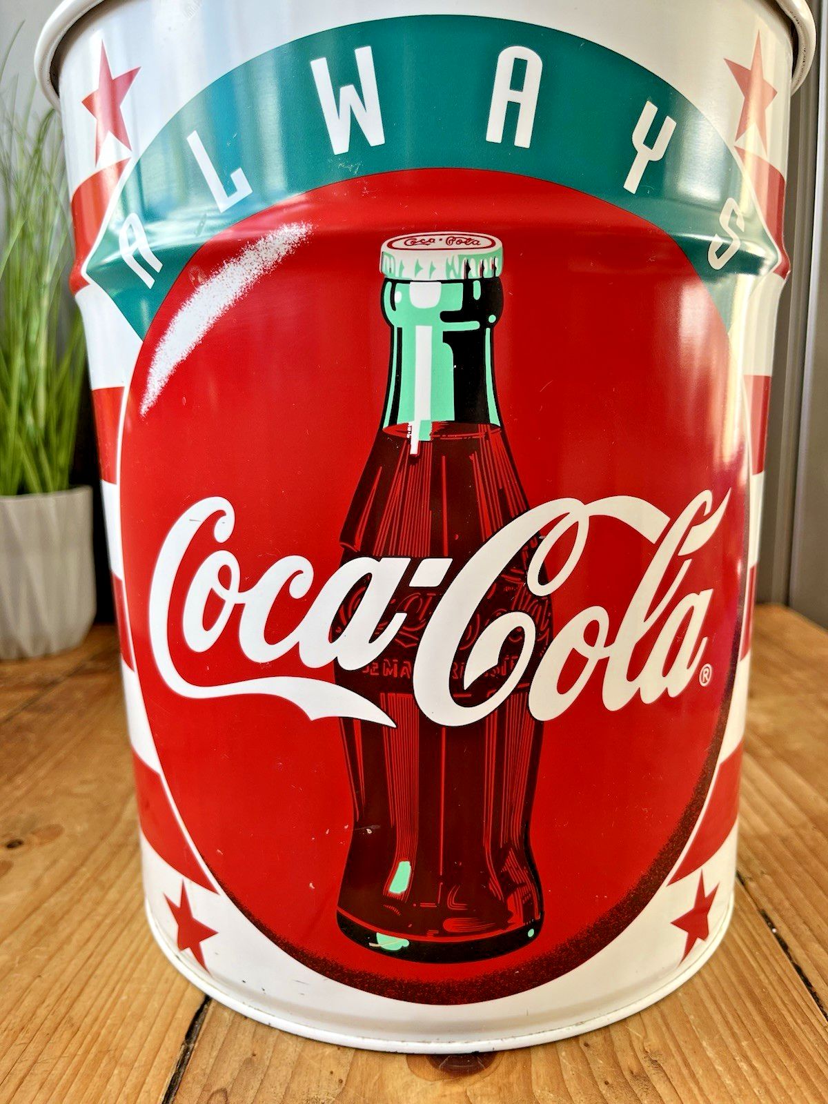 Rare Vintage 1994 Always Coca Cola 90's Drinks Advertising Metal Waste Paper Bin photo Home Decor