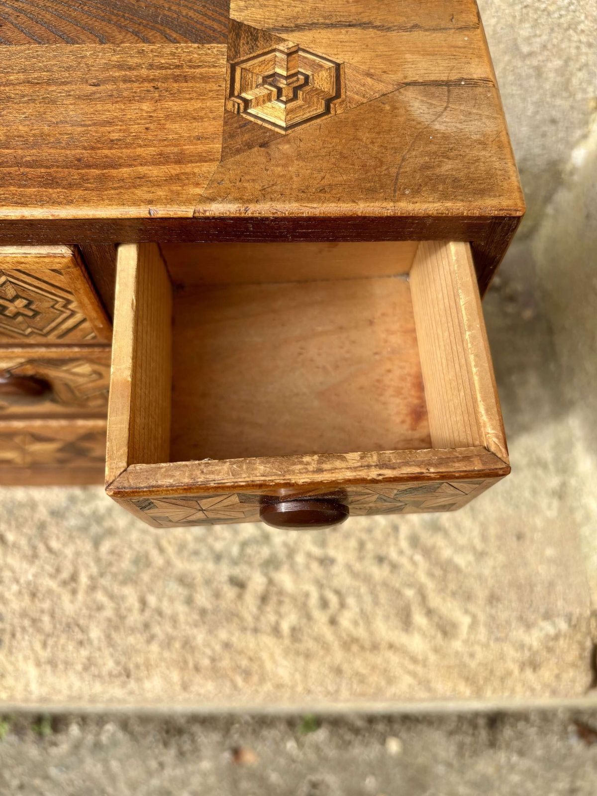 Japanese Miniature Marquetry Chest photo vintage