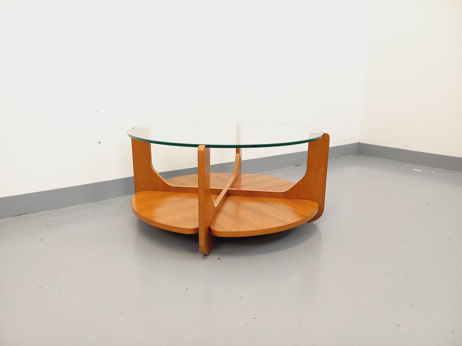 Hugues Poignant Round Coffee Table In Teak And Glass photo for sale