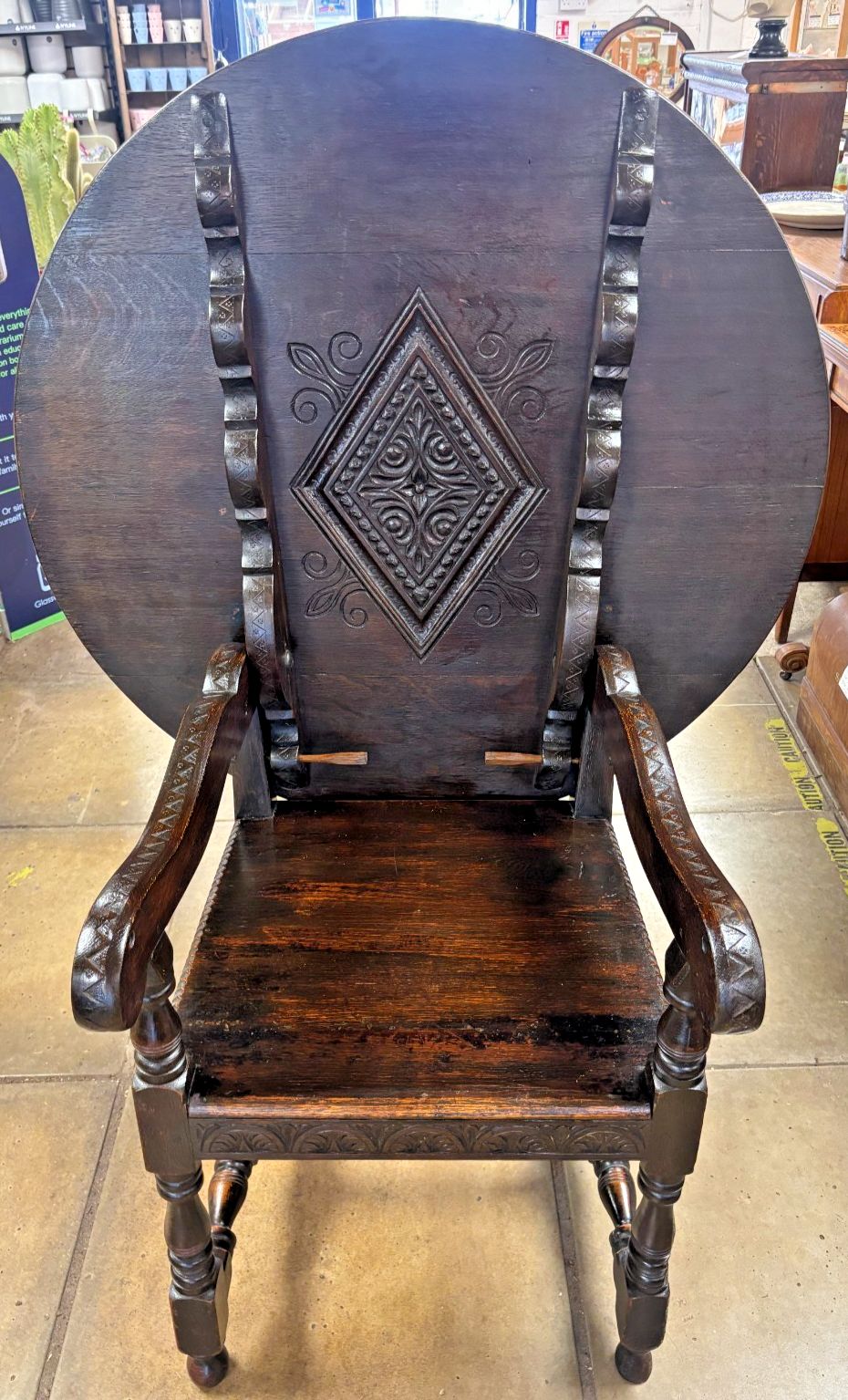 Antique Carved Oak Monks Chair/ Seat Metamorphic Chair Table