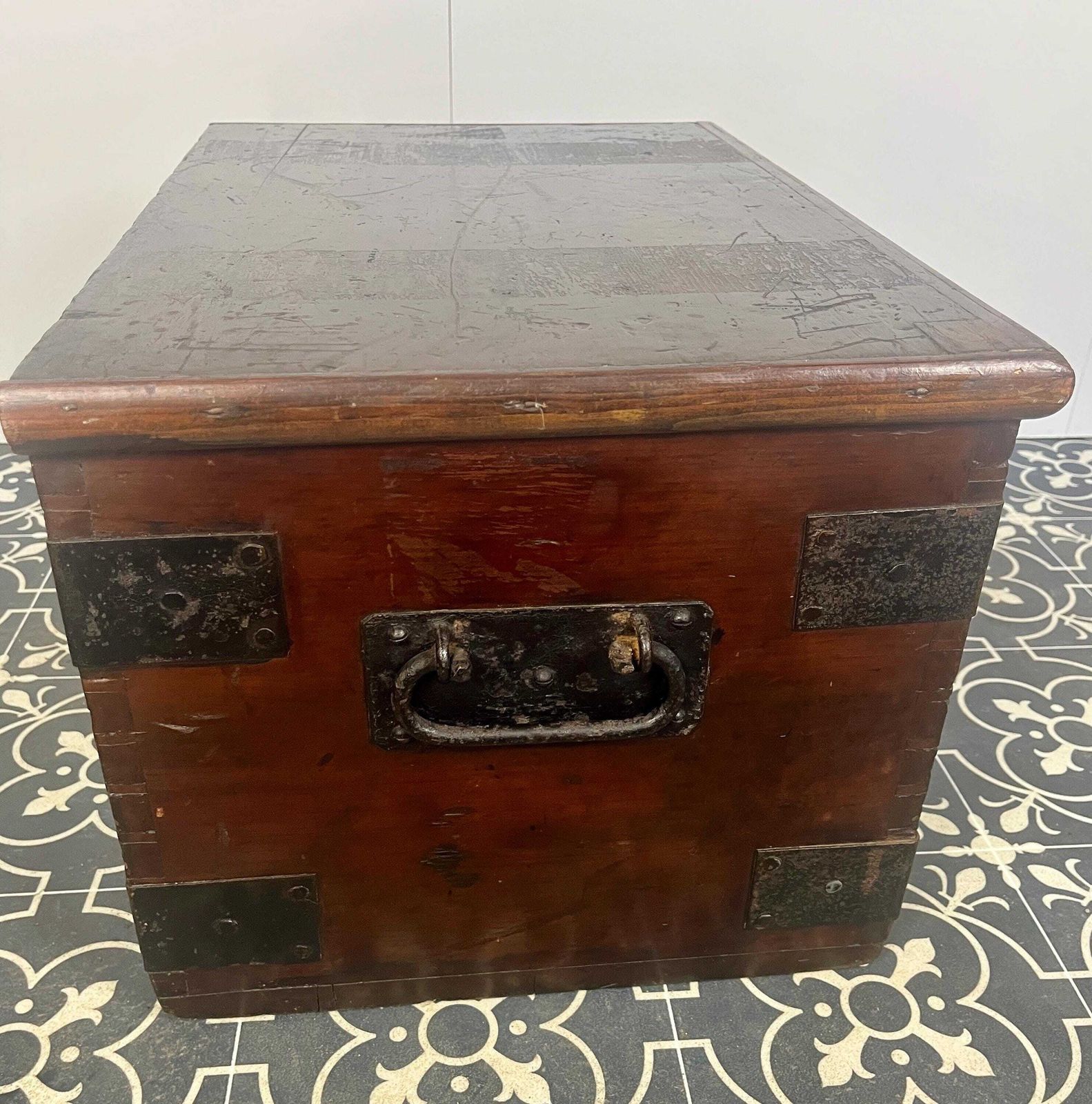 Antique 19th Century Military Naval Officer’s Sea Box, Campaign Chest In Rich Oak photo 595.0