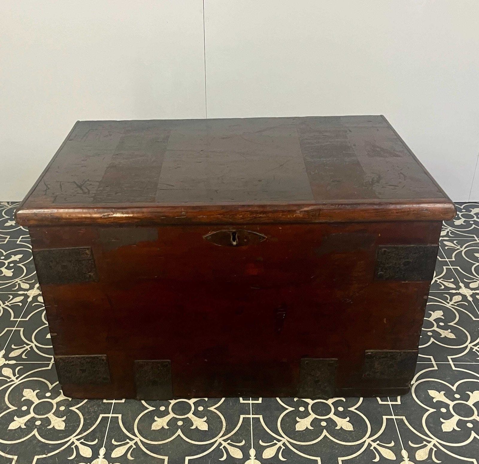Antique 19th Century Military Naval Officer’s Sea Box, Campaign Chest In Rich Oak photo vinterior