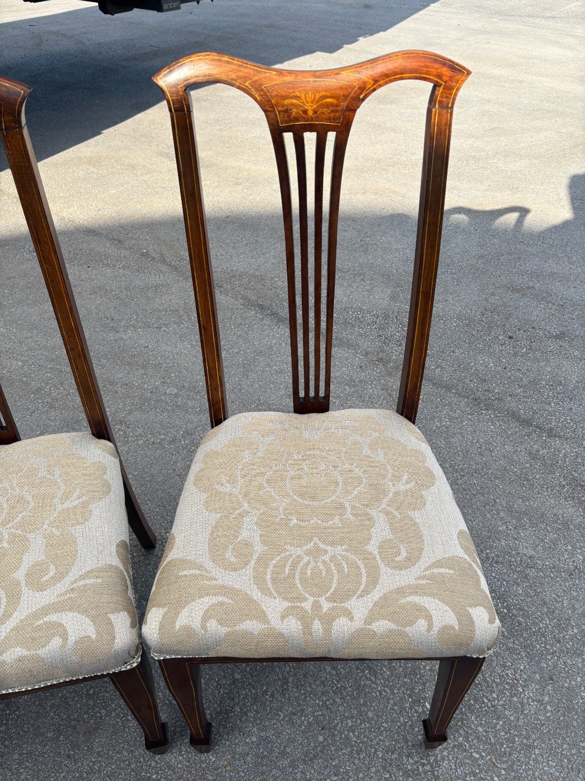 Four Antique Edwardian Mahogany Dining Chairs With Inlay & Upholstered Cushion photo 245.0