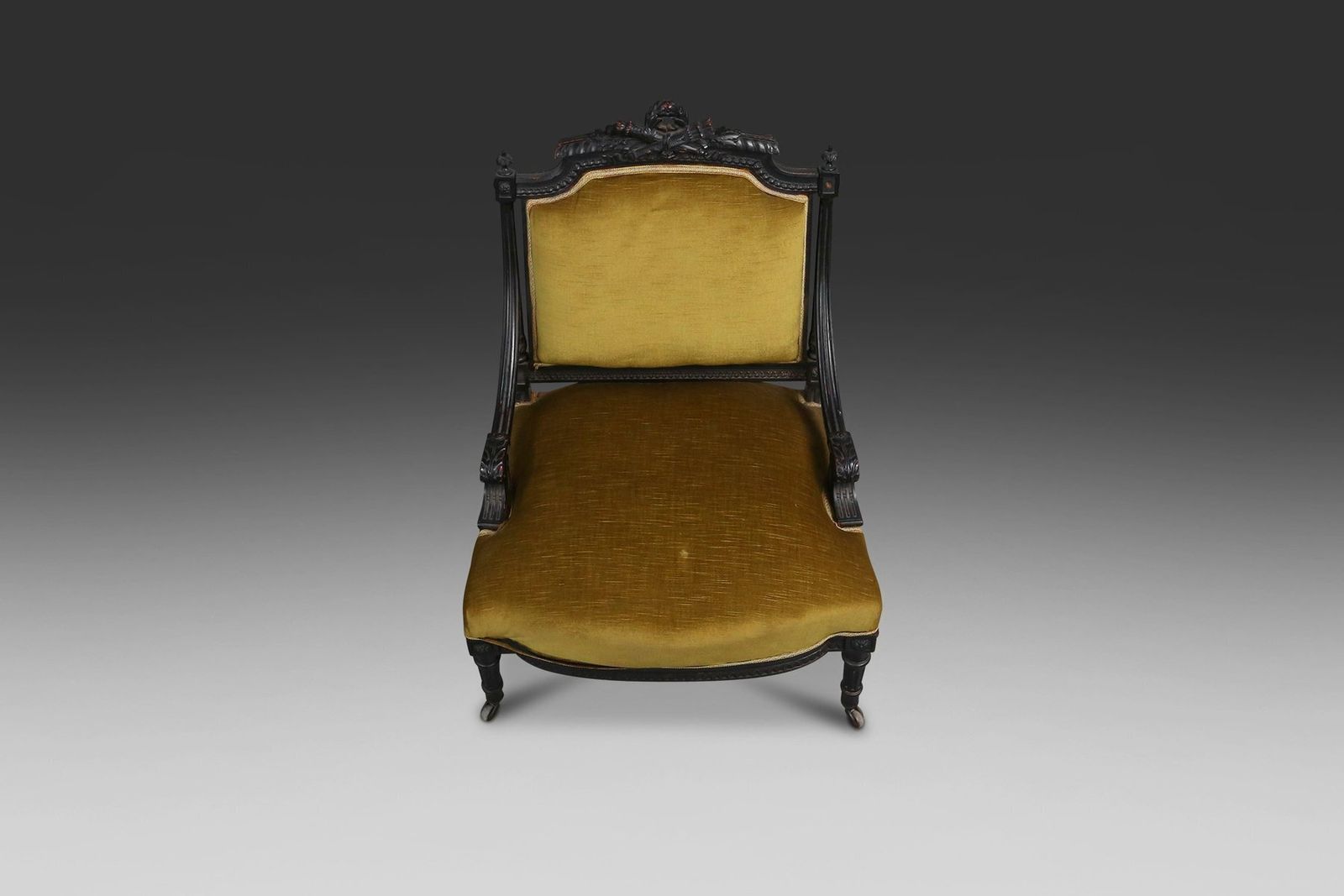 Empire French Black Wood And Velvet Armchair, 1850s photo furniture