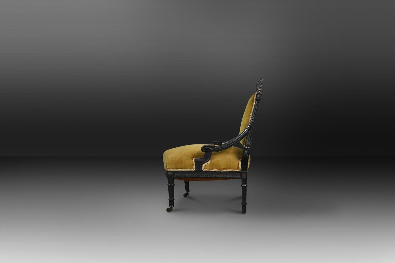 Empire French Black Wood And Velvet Armchair, 1850s photo Furniture