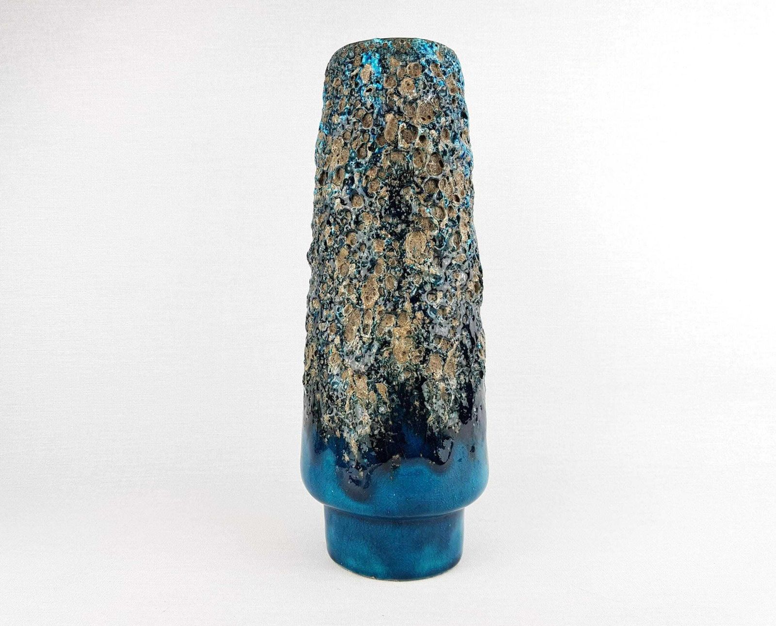 Vintage Otto Keramik Glossy Turquoise Blue With Greyish Black Fat Lava Glaze Vase West German Pottery 1960 70s