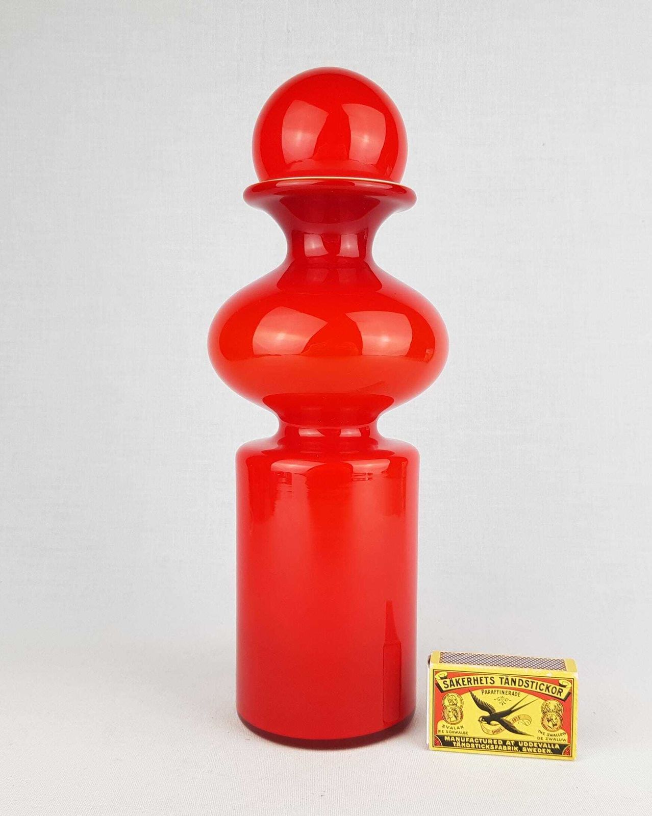 Vintage Holmegaard Red Glass Carnaby Decanter Vase By Per Lutken Denmark 1960s photo furniture