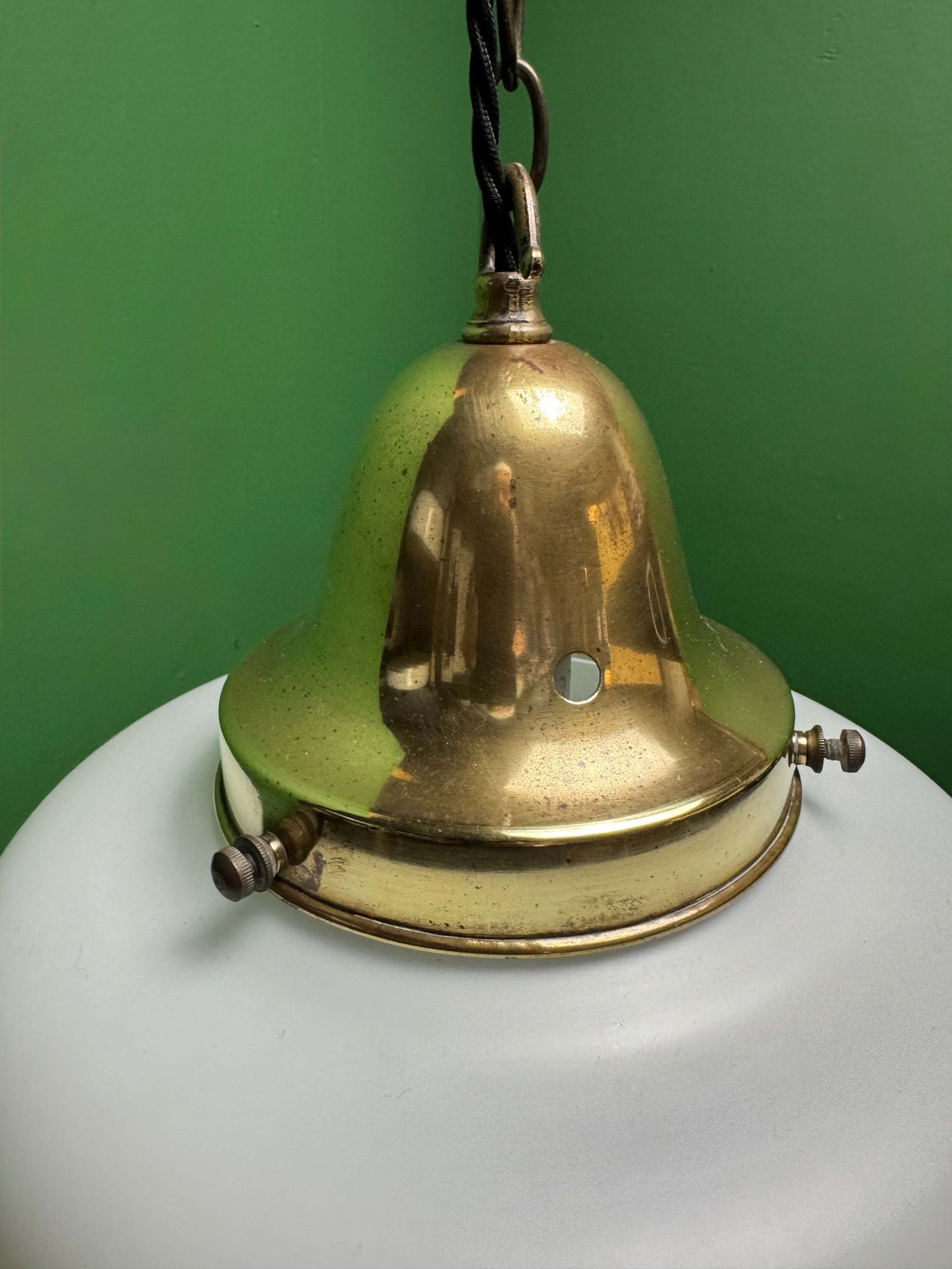 photo for sale 1930s Opaline Pendant Lights With Original Diffusers