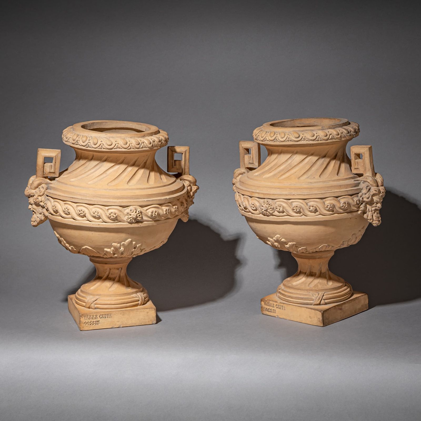 Pair Of Terracotta Amphorae By Gossin, France, 19th Century