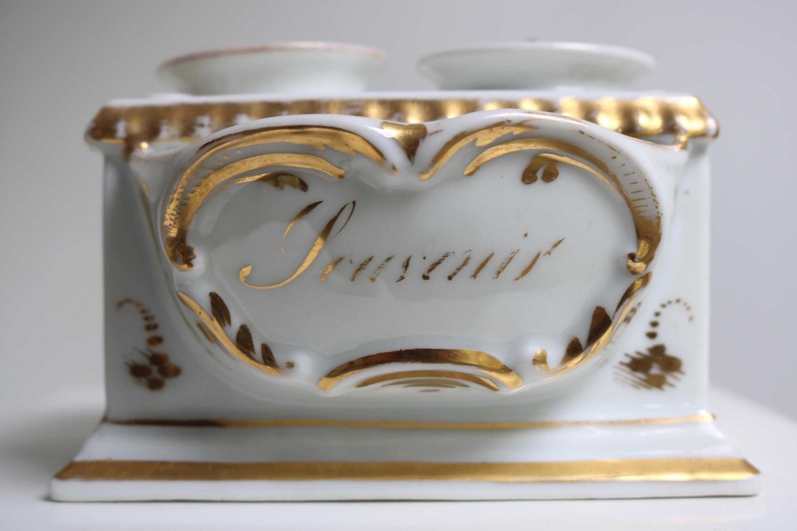 Antique French Porcelaine De Paris Inkwell | Hand Painted Old Paris Inkstand Ca. 1880 photo for sale
