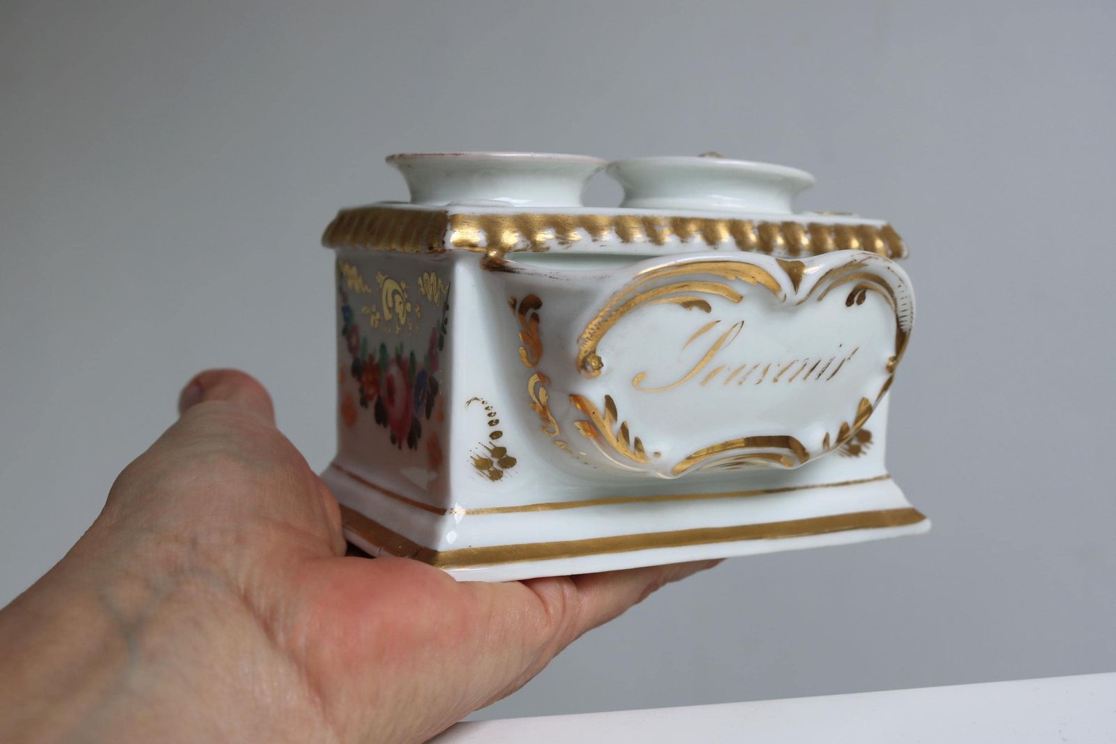 Antique French Porcelaine De Paris Inkwell | Hand Painted Old Paris Inkstand Ca. 1880 photo buy