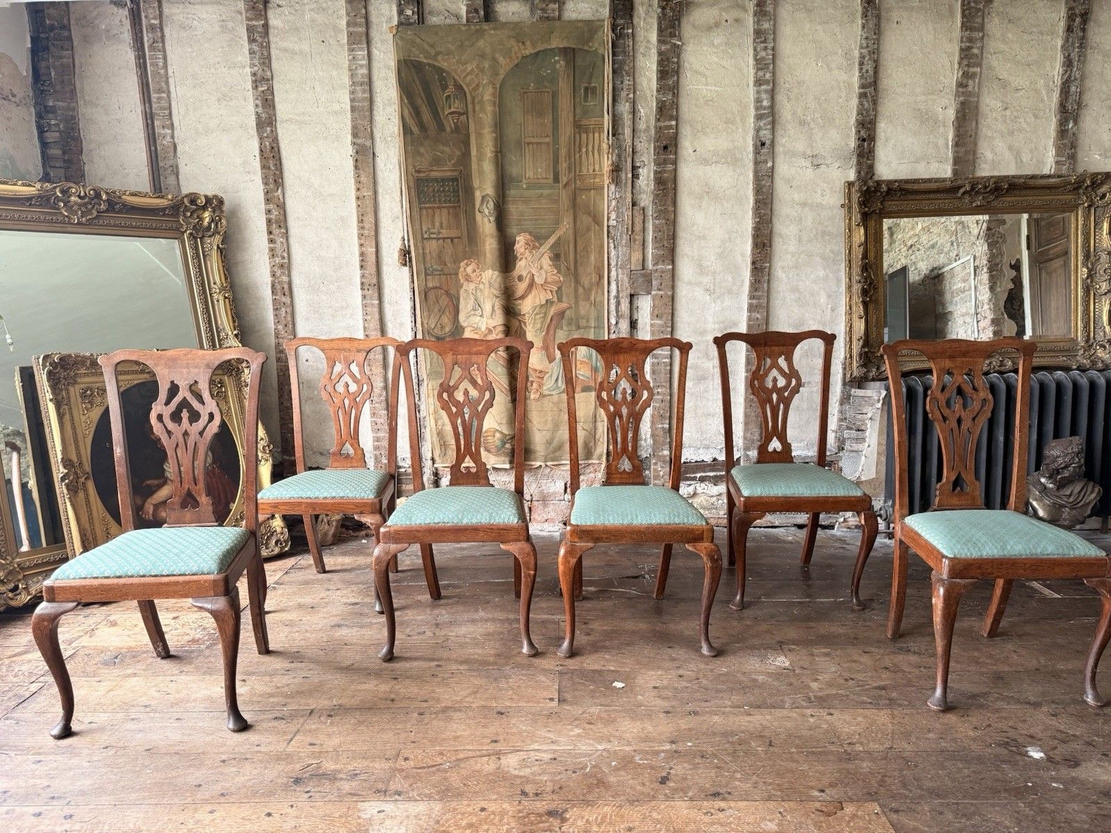 Set Of 6 Antique Chippendale Style  Drp In Seats Dining Chairs Circa 1800's