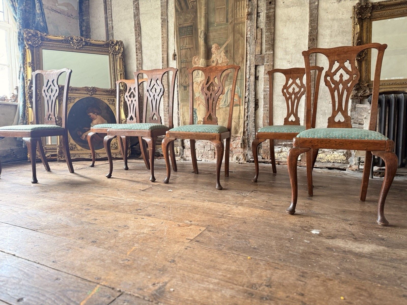 Set Of 6 Antique Chippendale Style  Drp In Seats Dining Chairs Circa 1800's photo 499.0