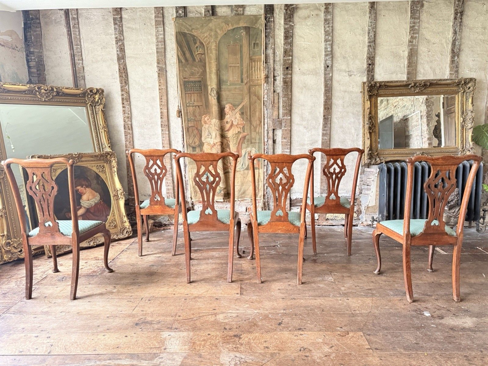 499.0 Set Of 6 Antique Chippendale Style  Drp In Seats Dining Chairs Circa 1800's photo