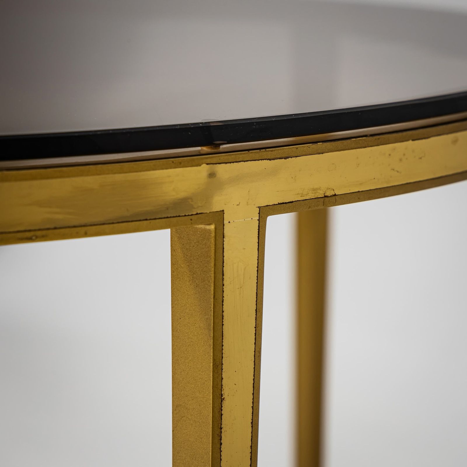 Round Coffee Table In Brass And Smoked Glass, Probably Italy, Late 20th Century photo Furniture