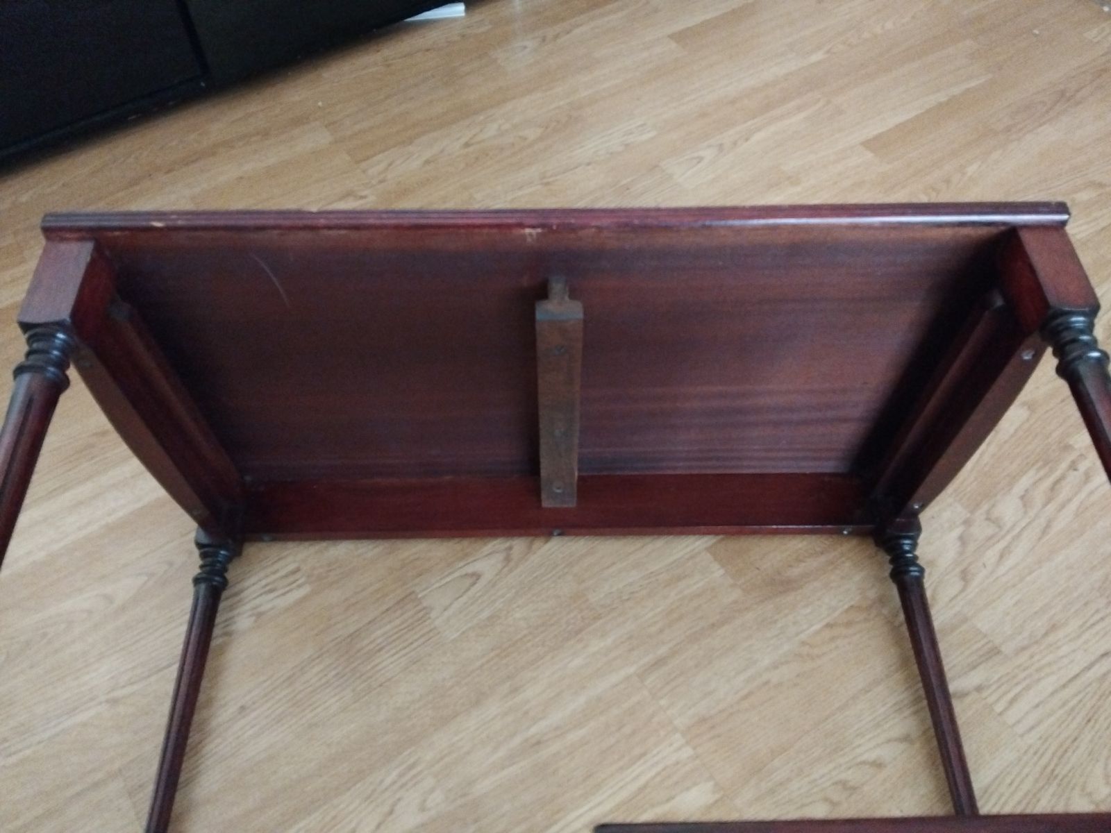 3 Piece Early 1900s Walnut Tables With Green Leather And Gold Inlay With Glass Tops photo furniture