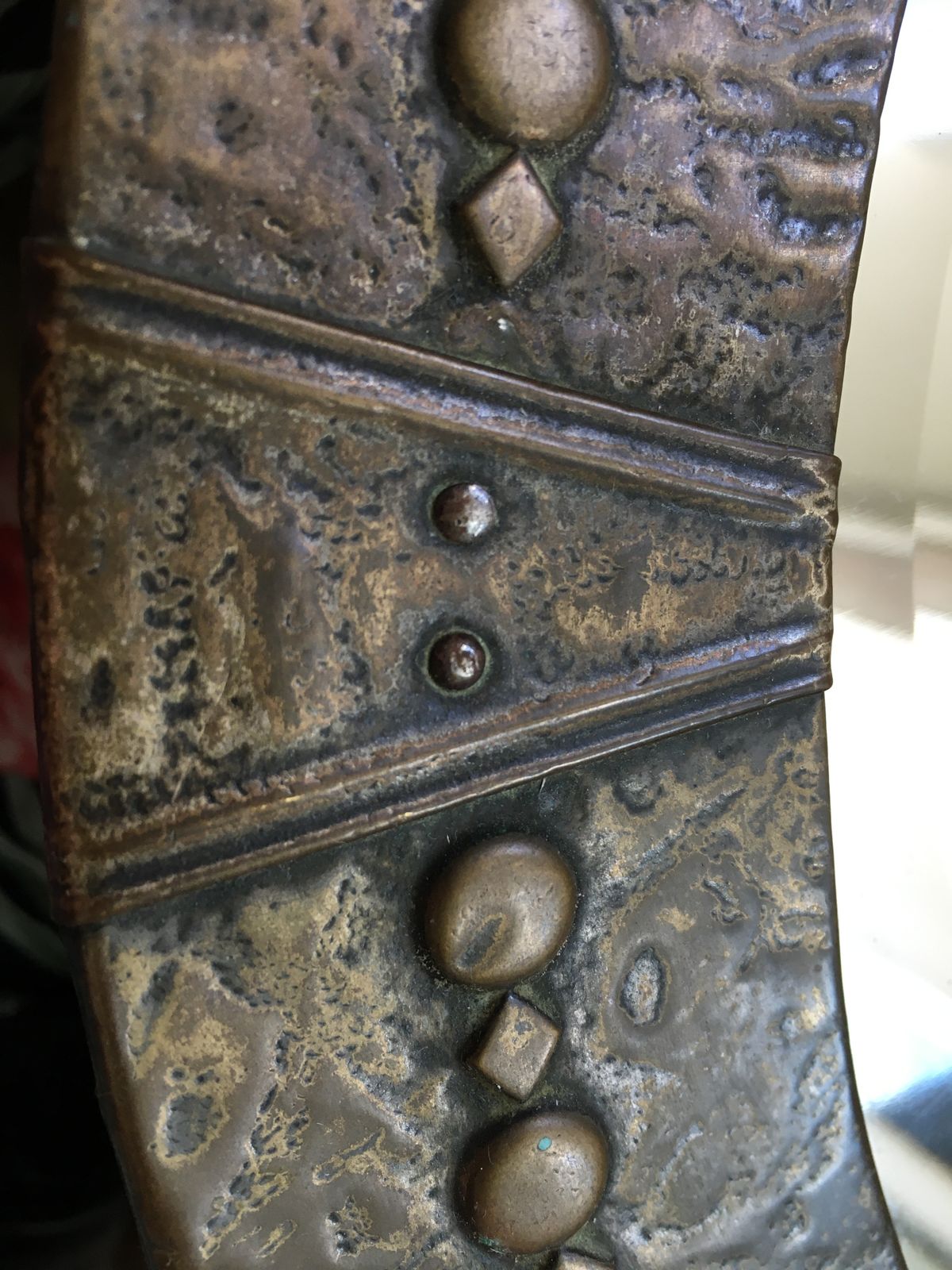 Antique Arts And Crafts Copper Brass Bronze Bevelled Mirror photo 300.0