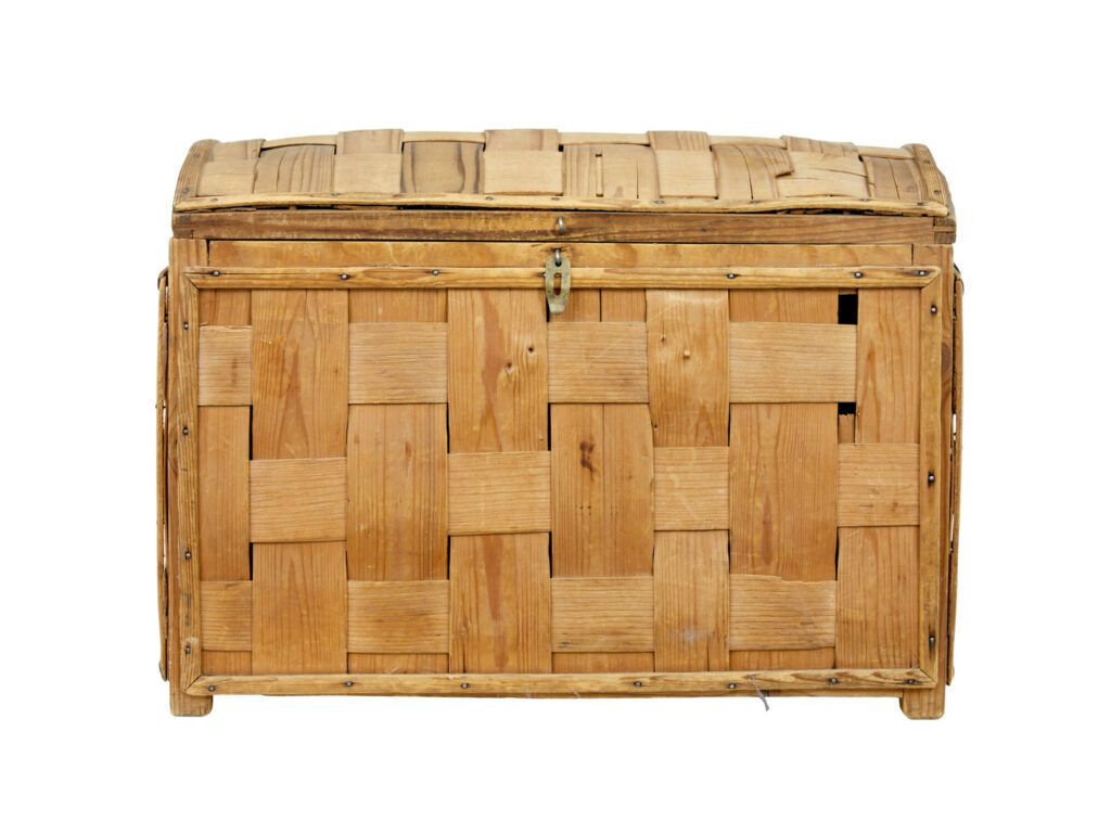 19th Century Swedish Woven Pine Dome Top Trunk photo vintage