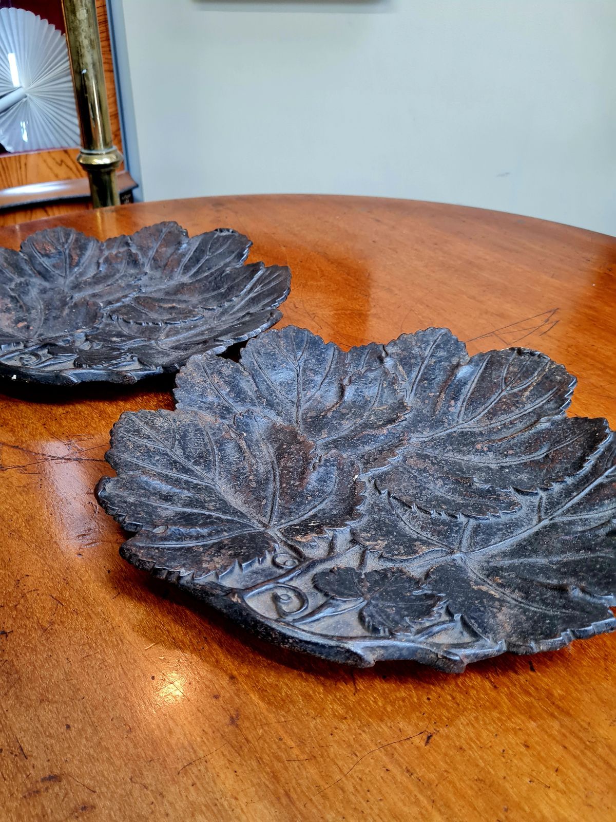 Pair Of Antique Early 20th Century Decorative Foliate Cast Metal Dishes