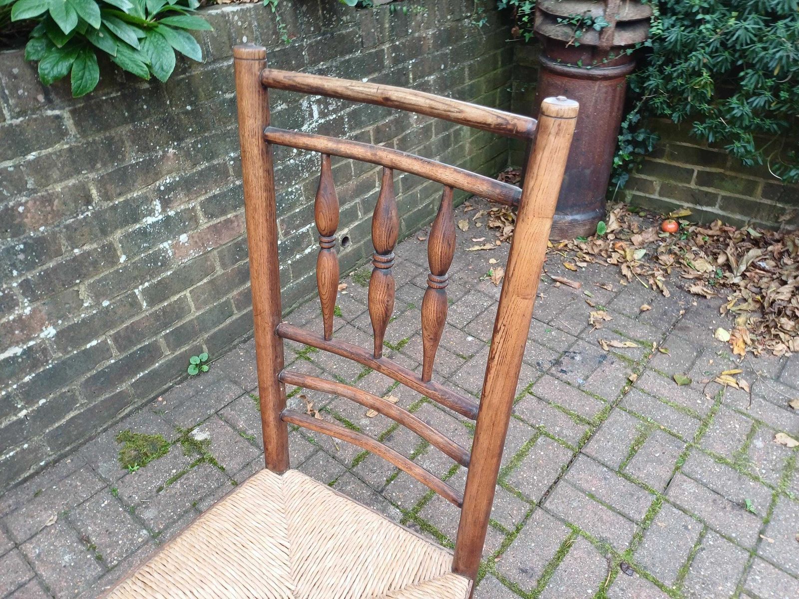 photo for sale Antique Ladder Back Rocking Chair With Rush Seat | Early 1900s Elm Rocker | Country Farmhouse Chair | Rustic English Heritage