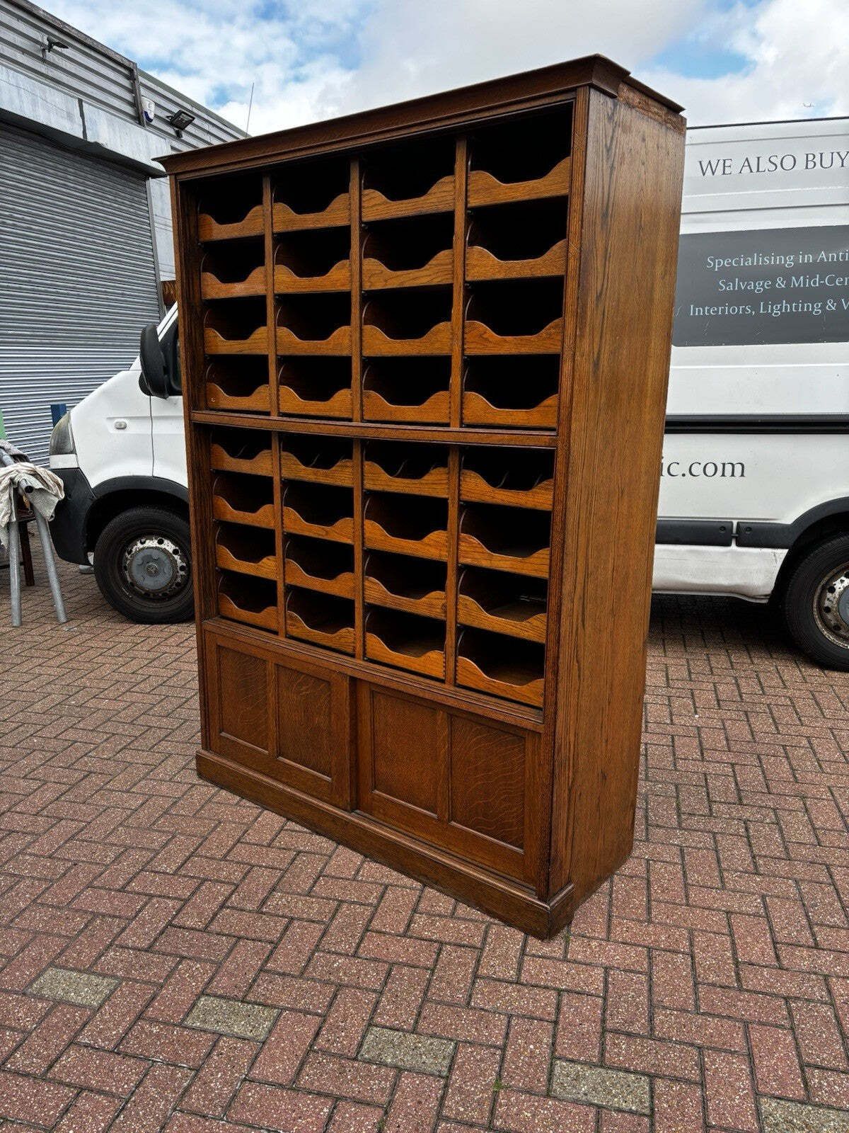 Edwardian Oak Haberdashery Cabinet With 32 Pull Out Drawers. Cupboards Below. photo 3056.0