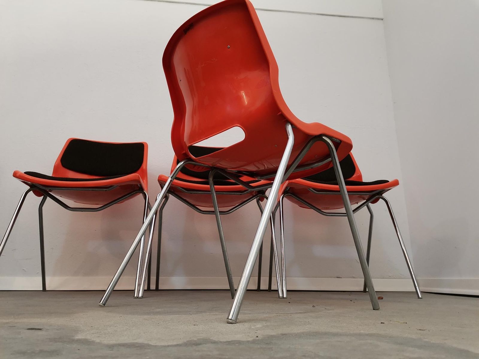 Stuckable Orange Vintage Chairs, Meblo, 1970s, Price For Piece photo buy